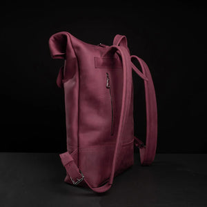 Matte Leather Roll Top Backpack