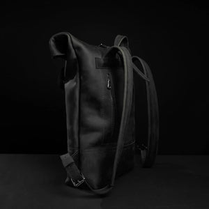Matte Leather Roll Top Backpack