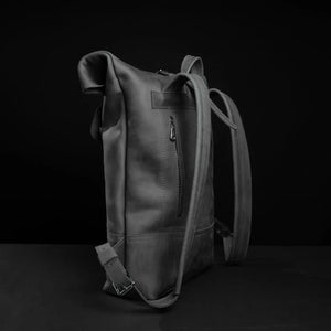 Matte Leather Roll Top Backpack