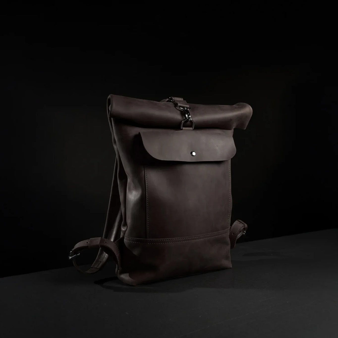 Matte Leather Roll Top Backpack