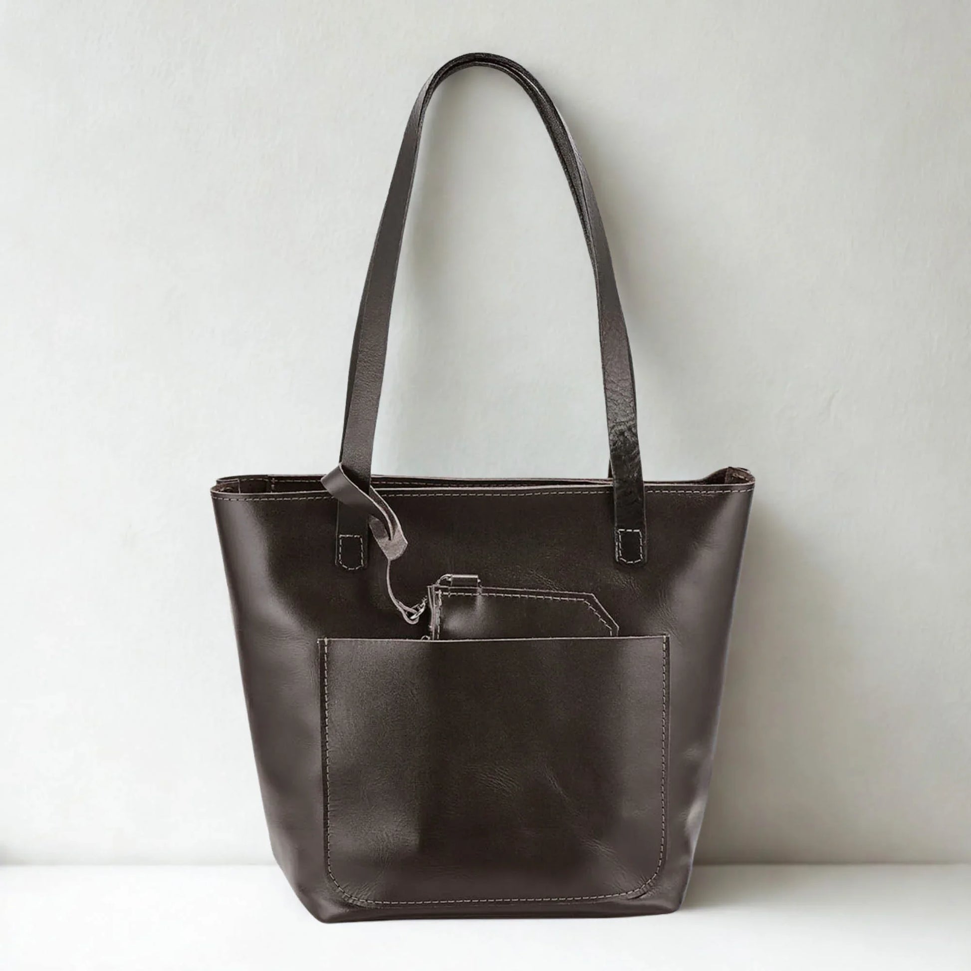 Everyday Smooth Leather Tote Bag with Pouch Inside