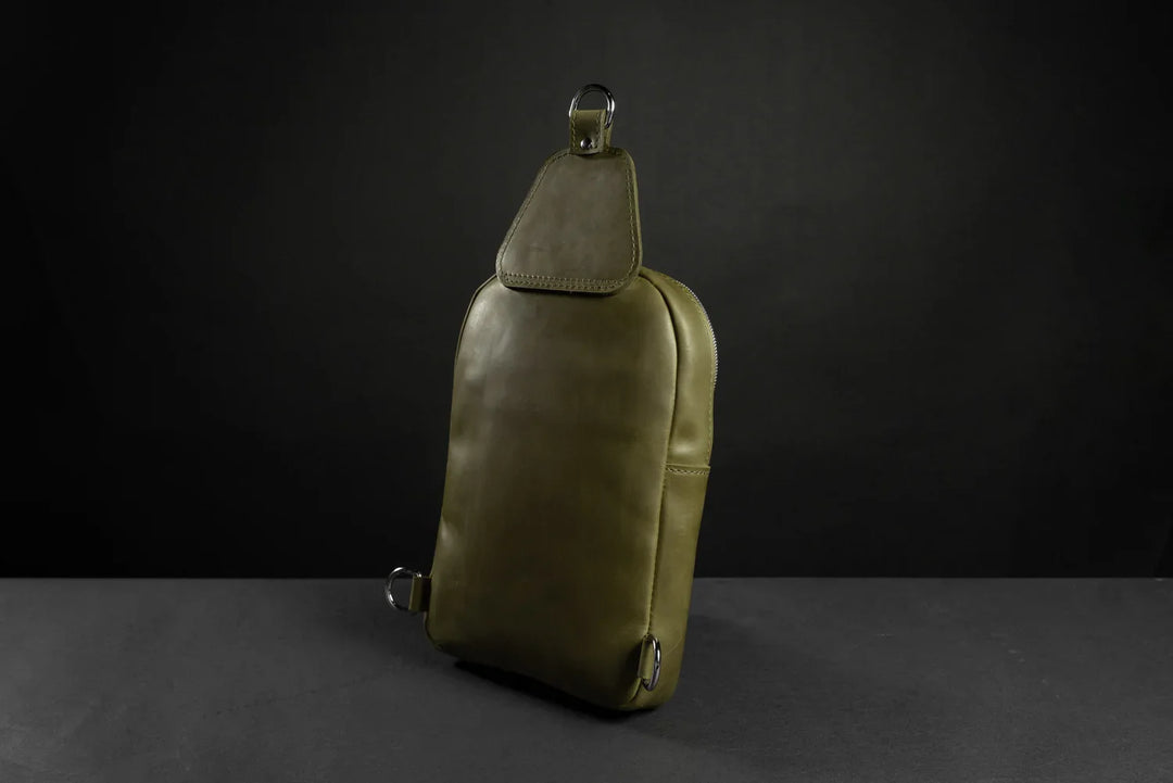 Matte Waxed Leather Sling Bag – Slim Crossbody & Semi-Backpack
