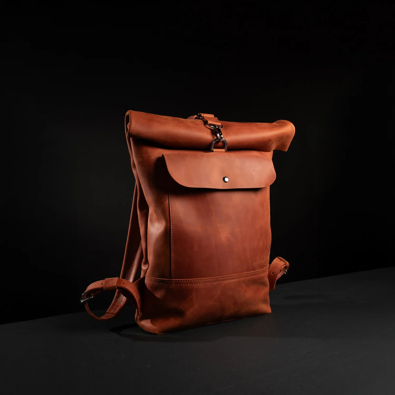 Matte Leather Roll Top Backpack