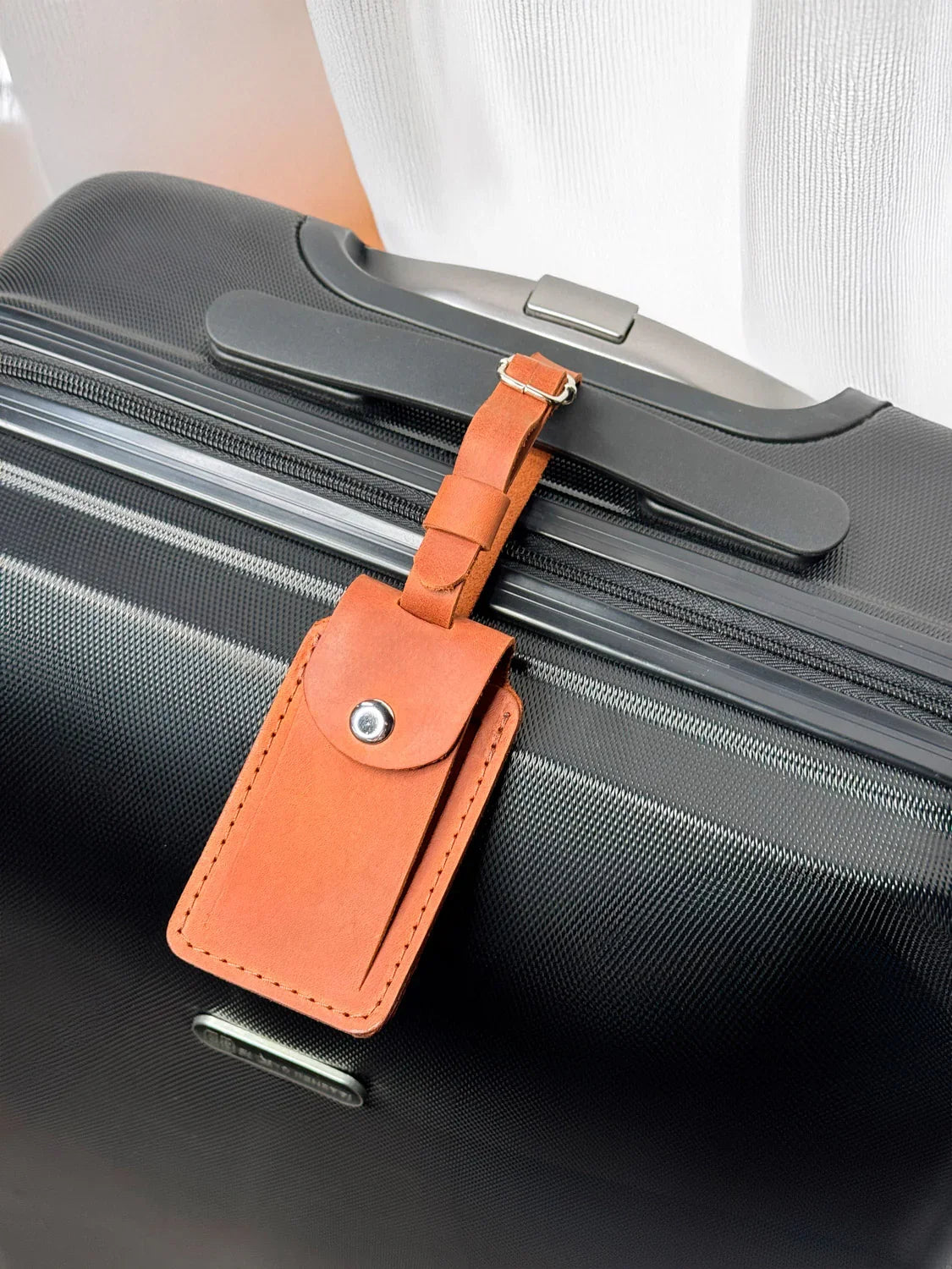 Matte Leather Luggage Tag with Pocket Travel Accessory
