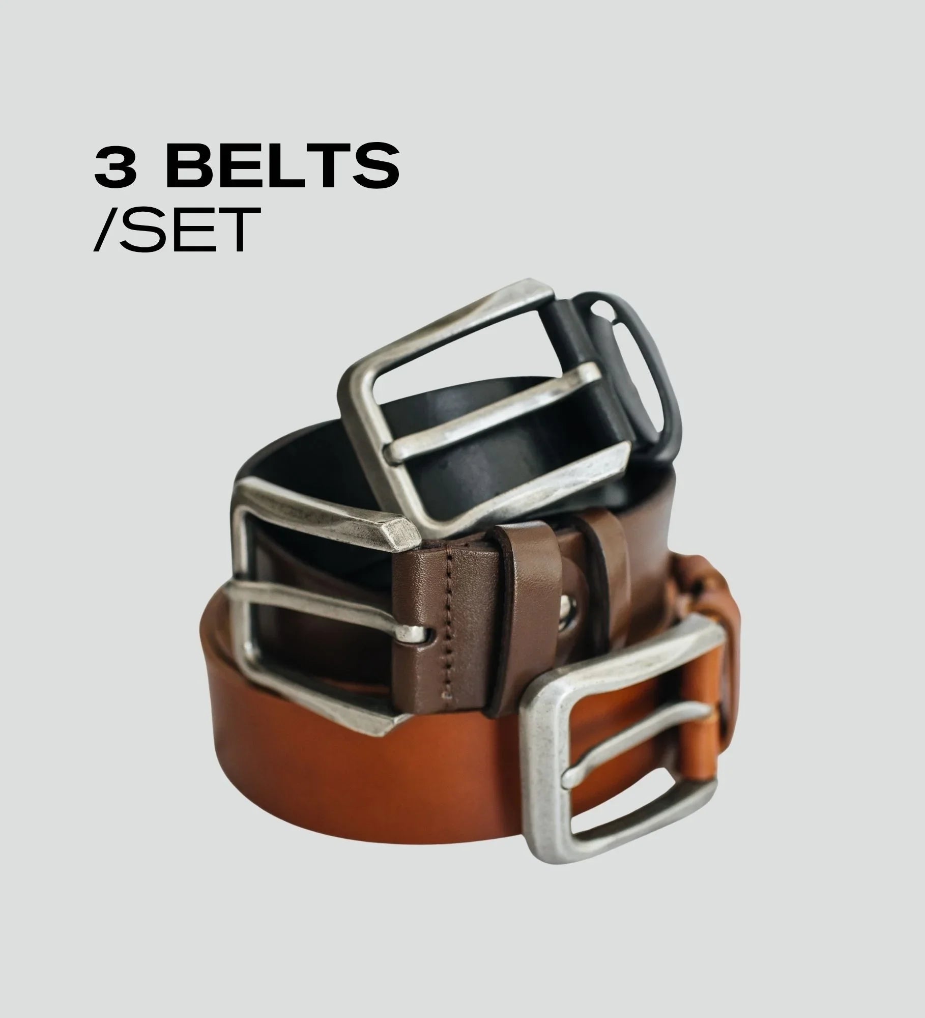 Set of 3 Men’s Belts 1.5" inch wide Vegetable Tanned Leather