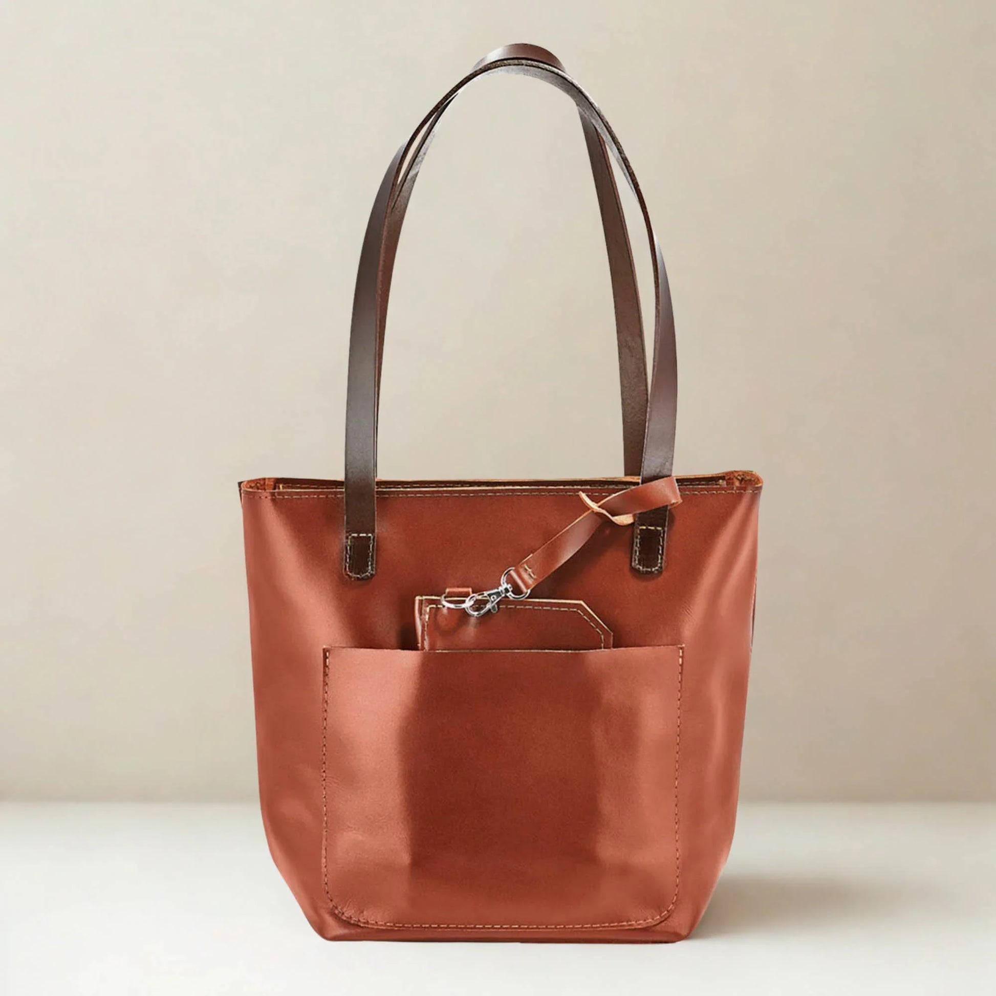 Everyday Smooth Leather Tote Bag with Pouch Inside