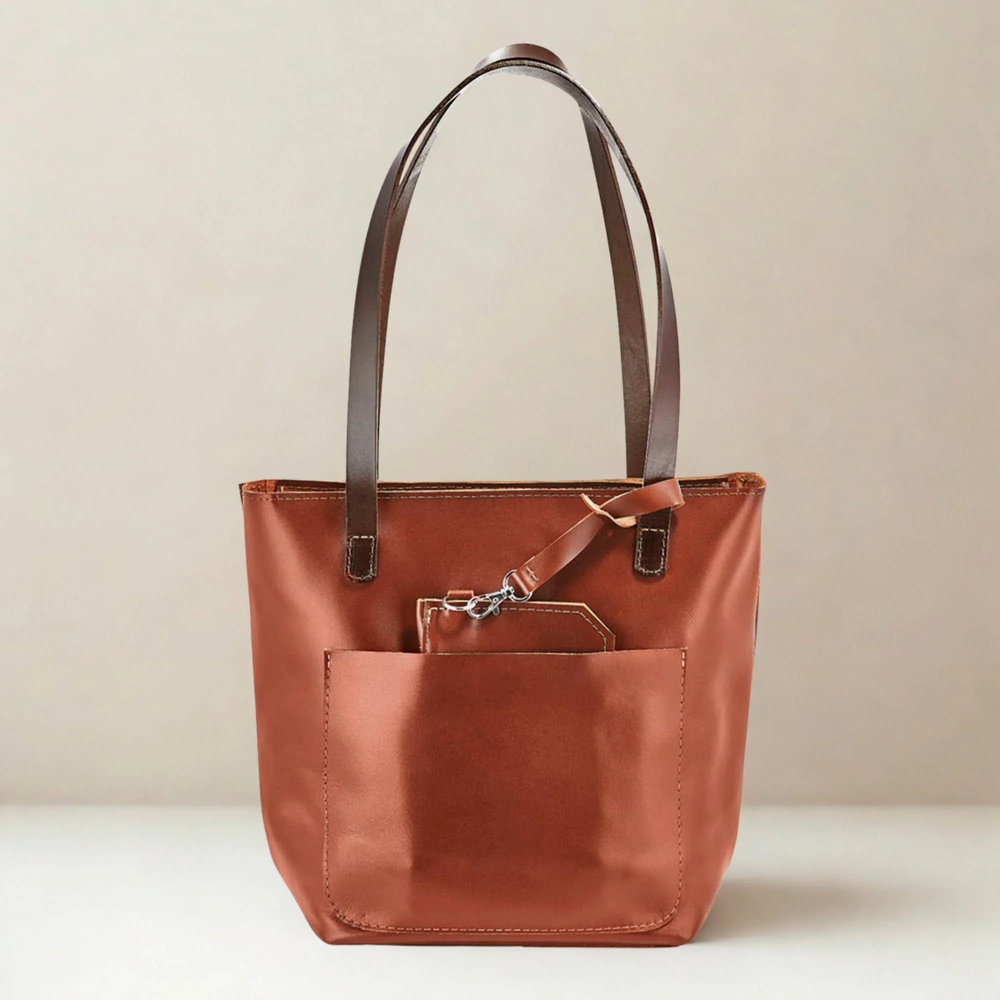 Everyday Smooth Leather Tote Bag with Pouch Inside