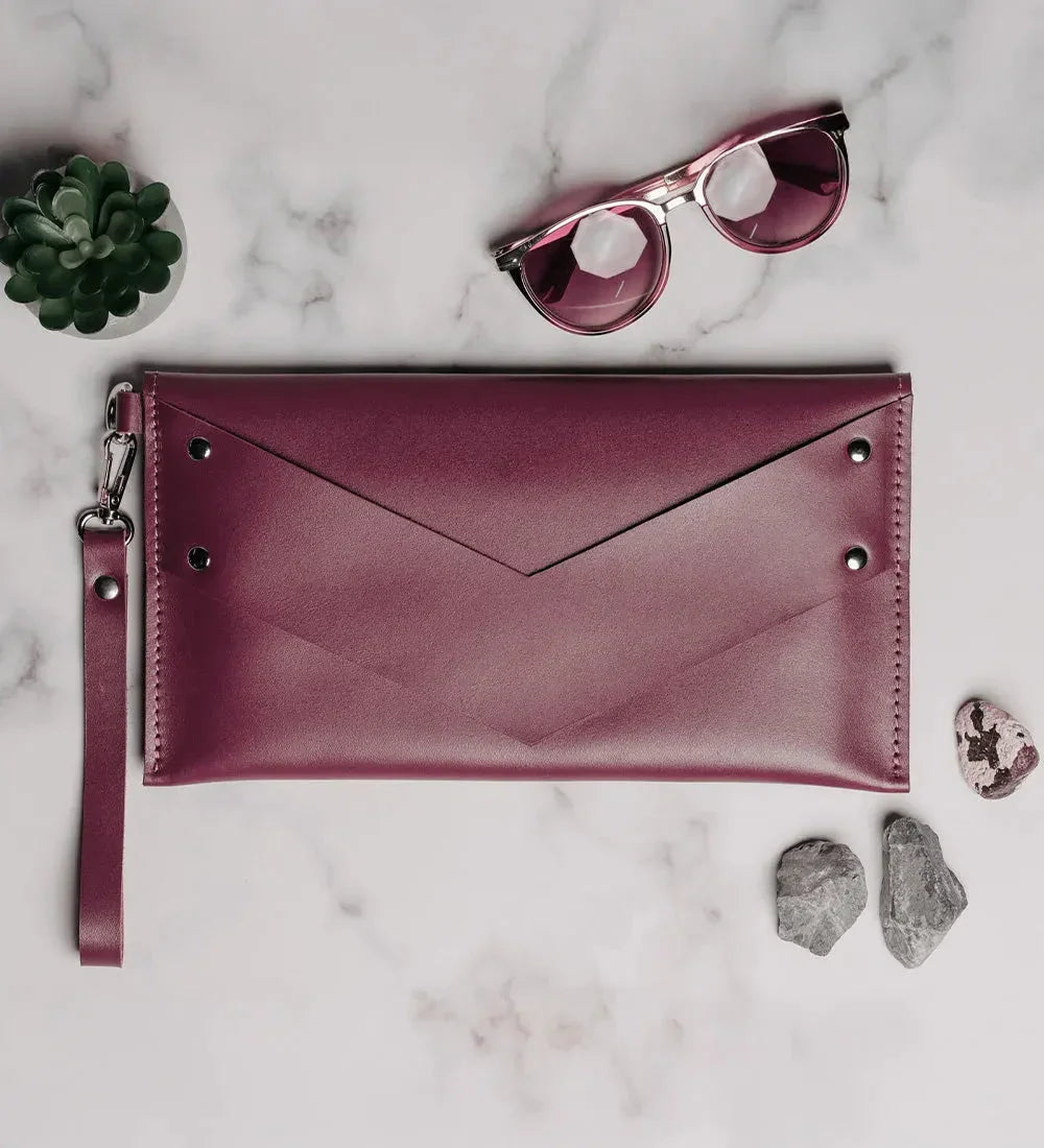 Double-Sided Leather Clutch with Handle