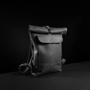 Matte Leather Roll Top Backpack