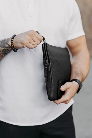 Full Grain Leather Zipper Folio for Laptop & Documents | Black