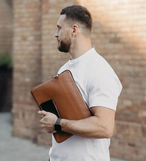 Full Grain Leather Zipper Folio for Laptop & Documents | Black
