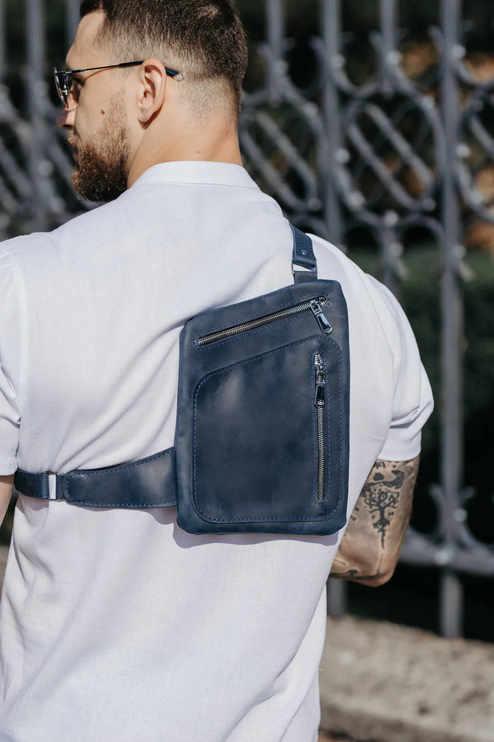 Men’s Sling Bag in Waxed Matte Leather | Hidden Back Pocket