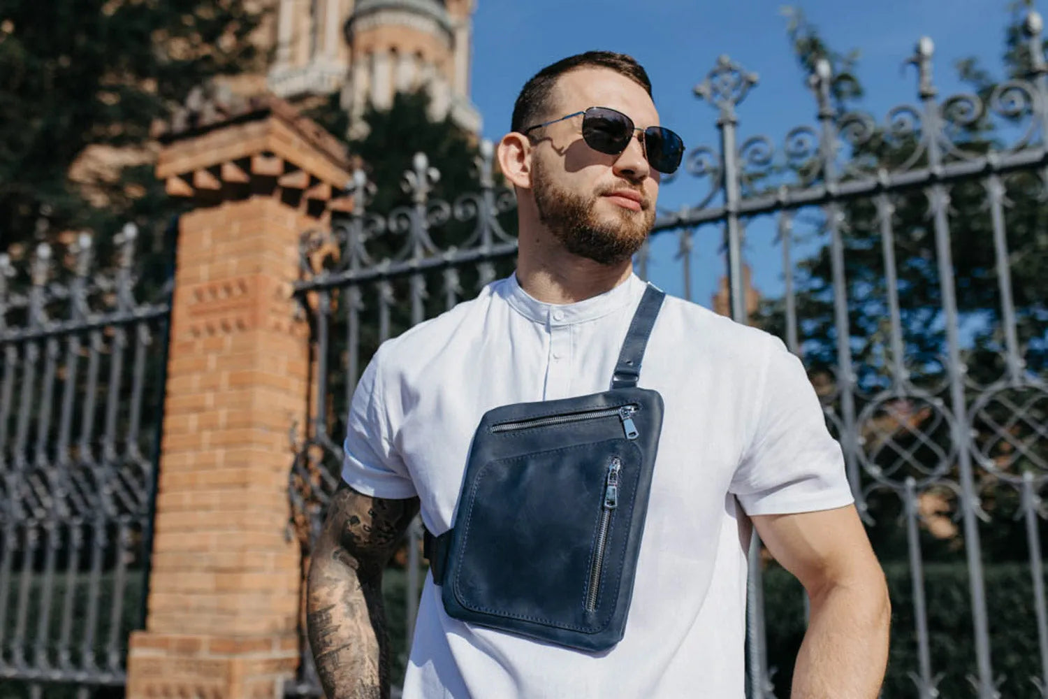 Men’s Sling Bag in Waxed Matte Leather | Hidden Back Pocket