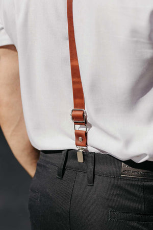 Y-Back Matte Leather Suspenders for Men – Rustic Style