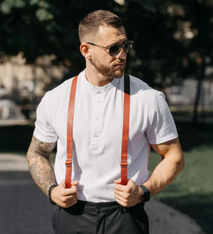 Y-Back Matte Leather Suspenders for Men – Rustic Style
