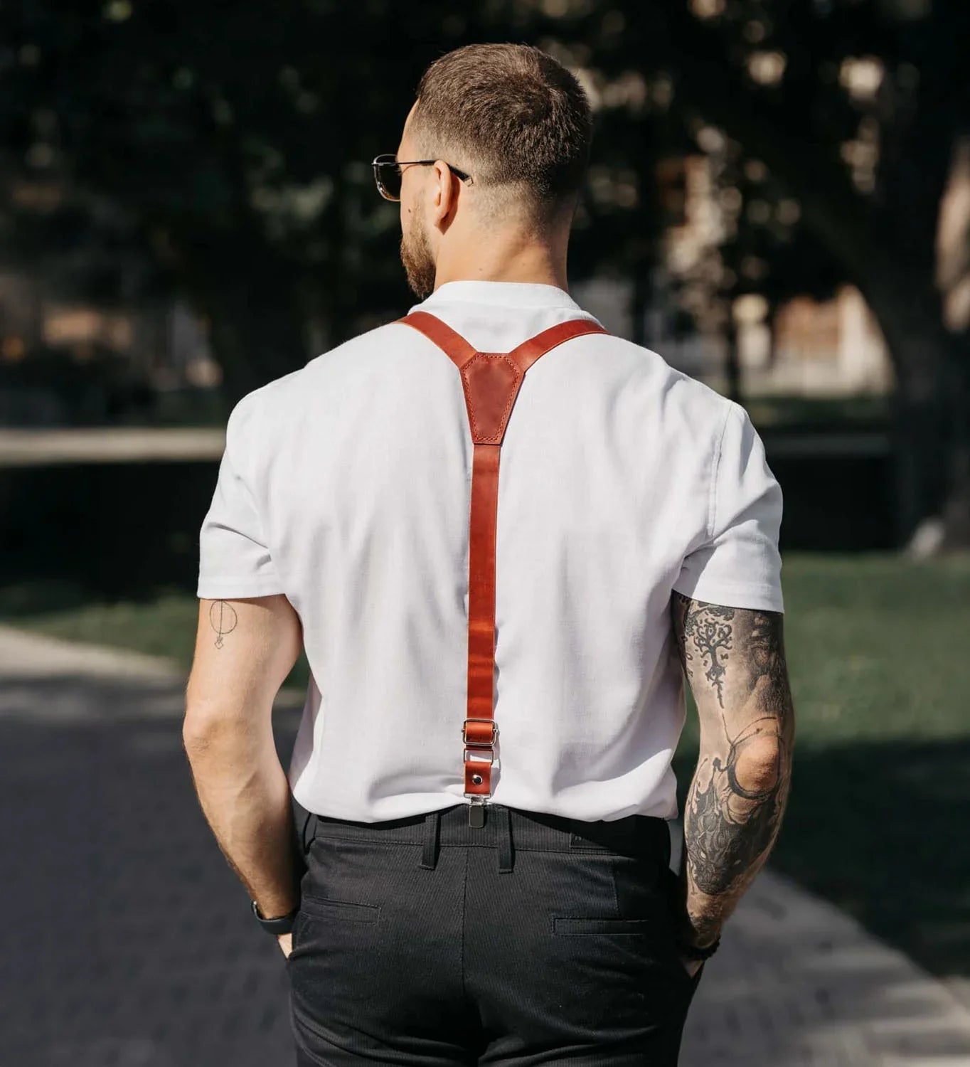Y-Back Matte Leather Suspenders for Men – Rustic Style