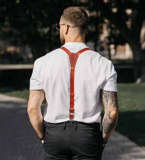 Y-Back Matte Leather Suspenders for Men – Rustic Style