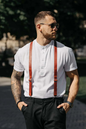 Y-Back Matte Leather Suspenders for Men – Rustic Style