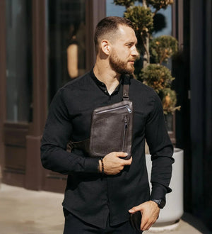 Grainy Leather Sling Bag for Men's | Hidden