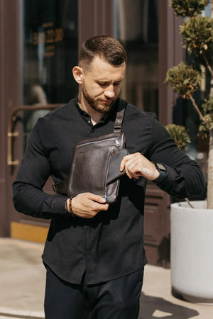 Grainy Leather Sling Bag for Men's | Hidden