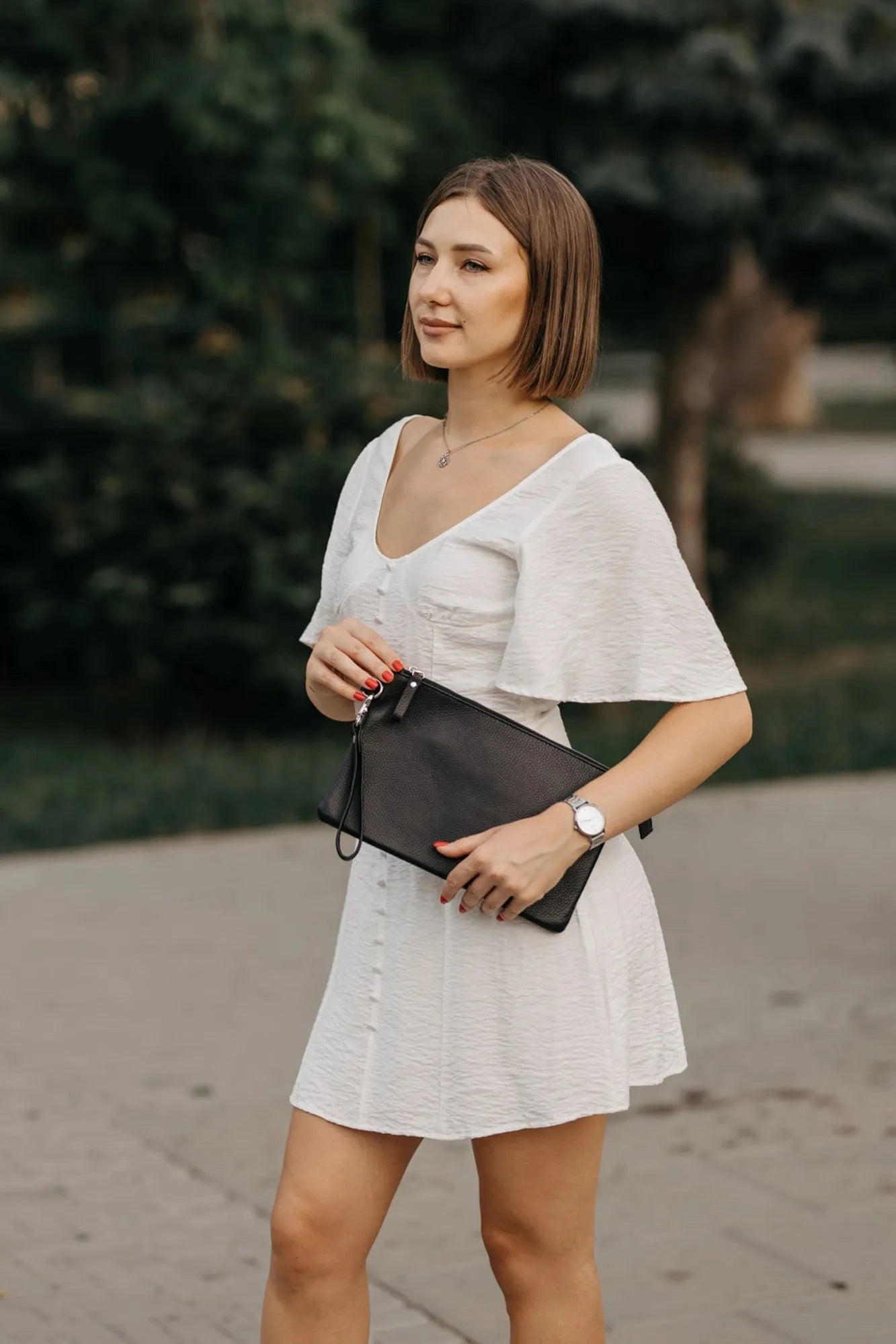 Zippered Full grain Leather Clutch | Graini Black - Wenderfarer