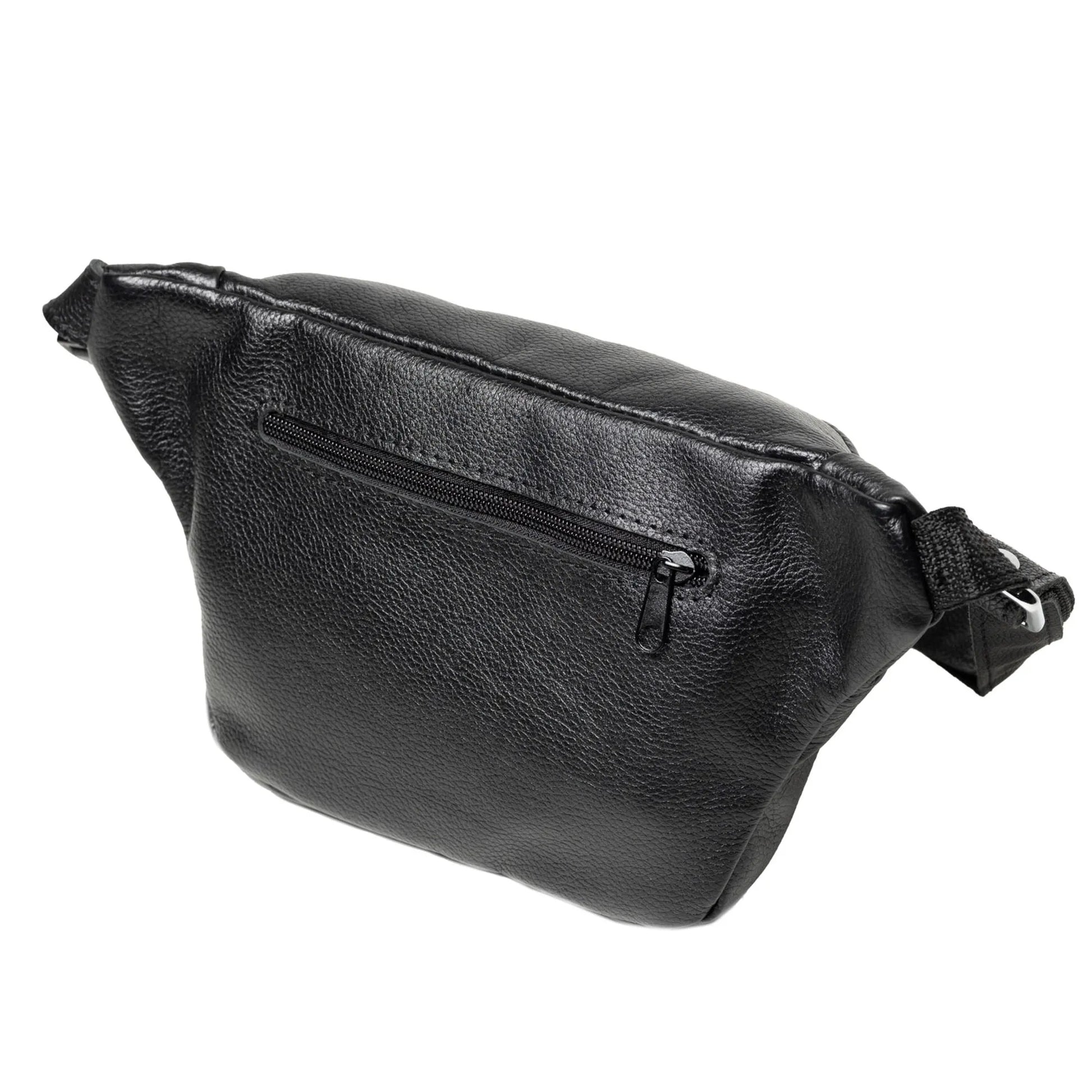 Leather Waist Bag with Zipper | Grainy Black - Wenderfarer
