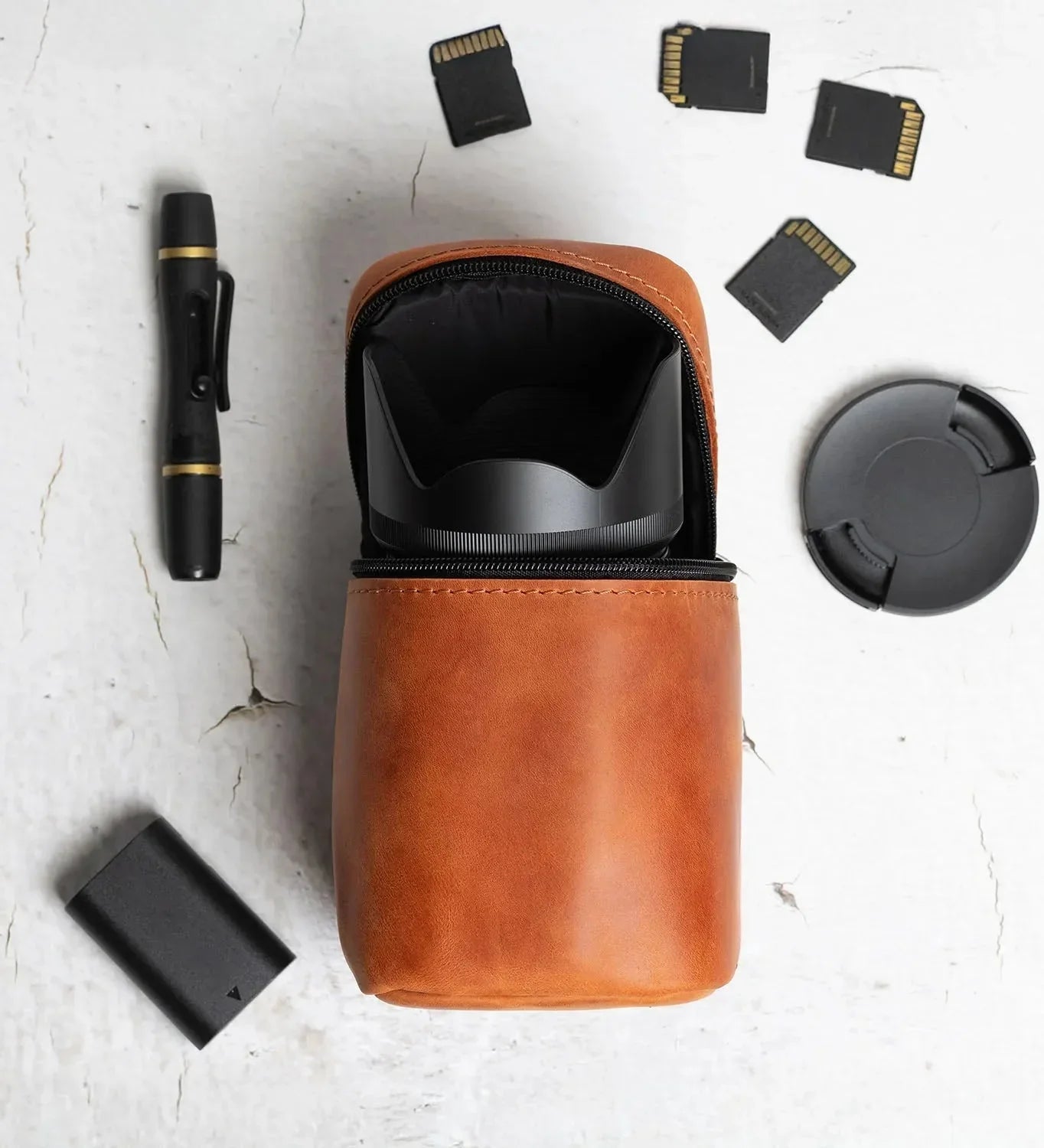Waxed Matte Leather Camera Lens Pouch – 4 Size Options