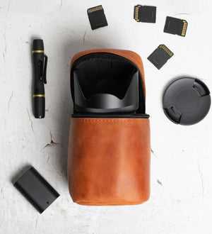 Waxed Matte Leather Camera Lens Pouch – 4 Size Options