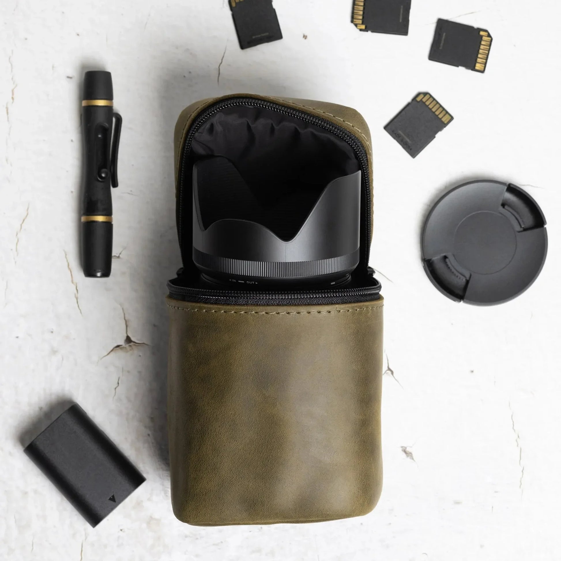 Waxed Matte Leather Camera Lens Pouch – 4 Size Options