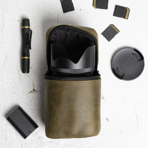 Waxed Matte Leather Camera Lens Pouch – 4 Size Options