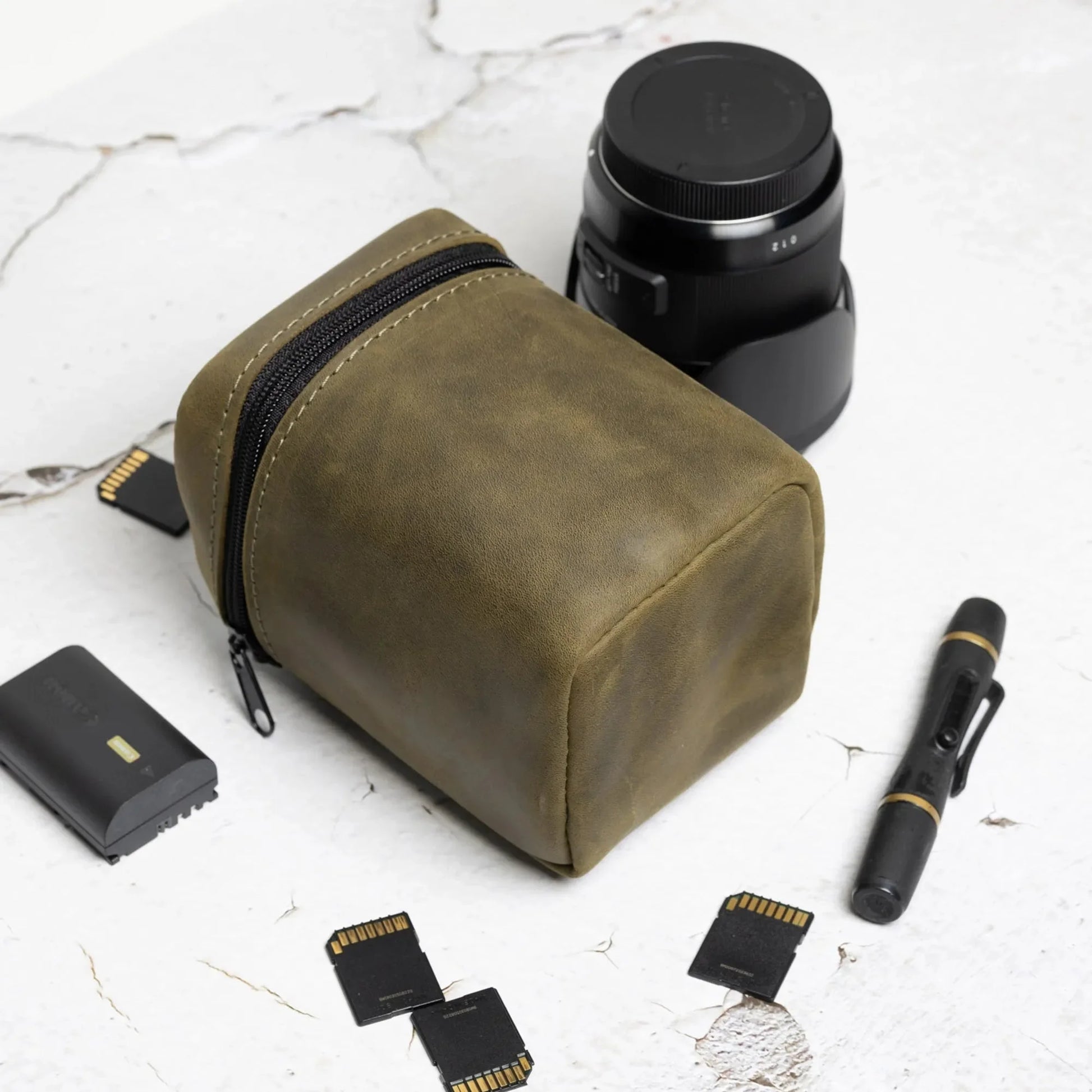 Waxed Matte Leather Camera Lens Pouch – 4 Size Options