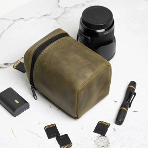 Waxed Matte Leather Camera Lens Pouch – 4 Size Options