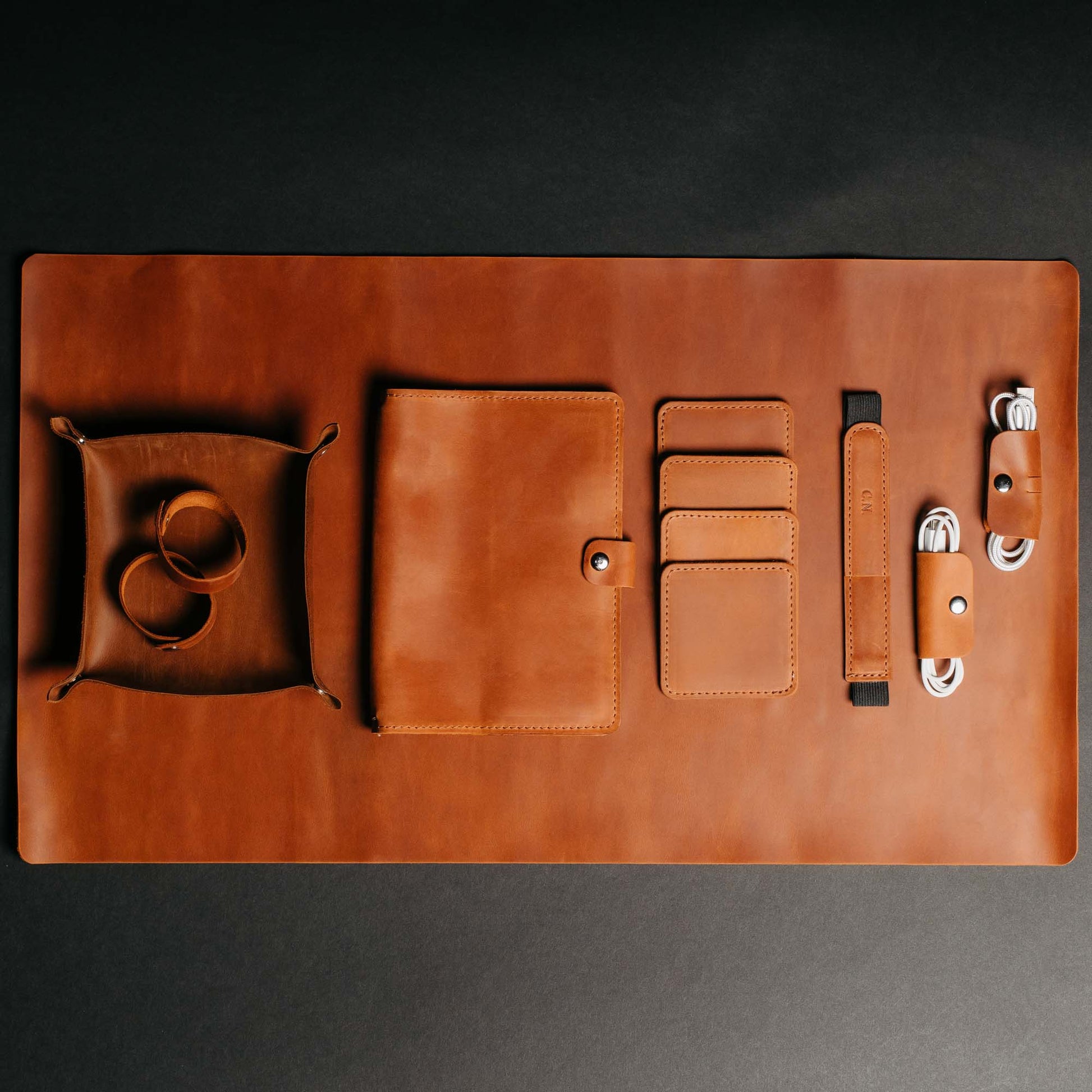 Complete Leather Work Desk Set – Desk Pad, Notebook Wrap, Coasters & Accessories