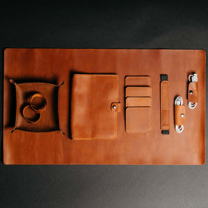 Complete Leather Work Desk Set – Desk Pad, Notebook Wrap, Coasters & Accessories