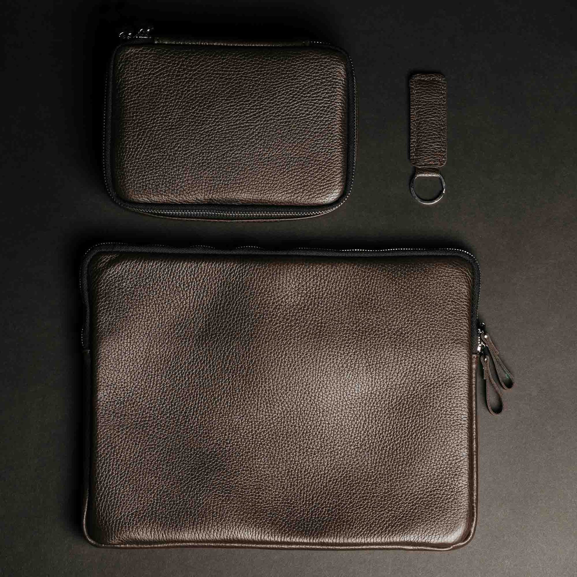 Workday Leather Set: Laptop Zipcase + KeepTech Organizer & Keychain Gift Set