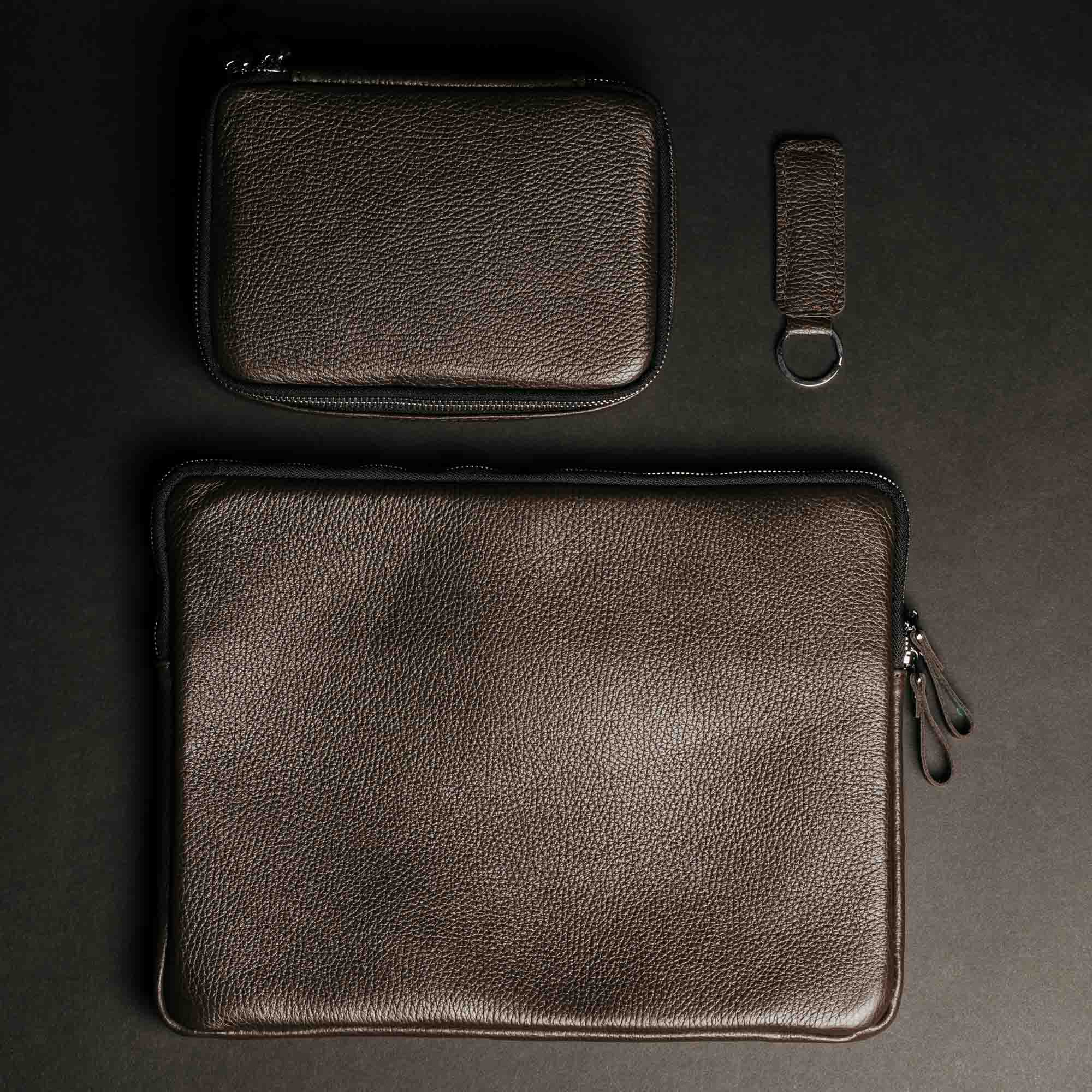 Workday Leather Set: Laptop Zipcase + KeepTech Organizer & Keychain Gift Set