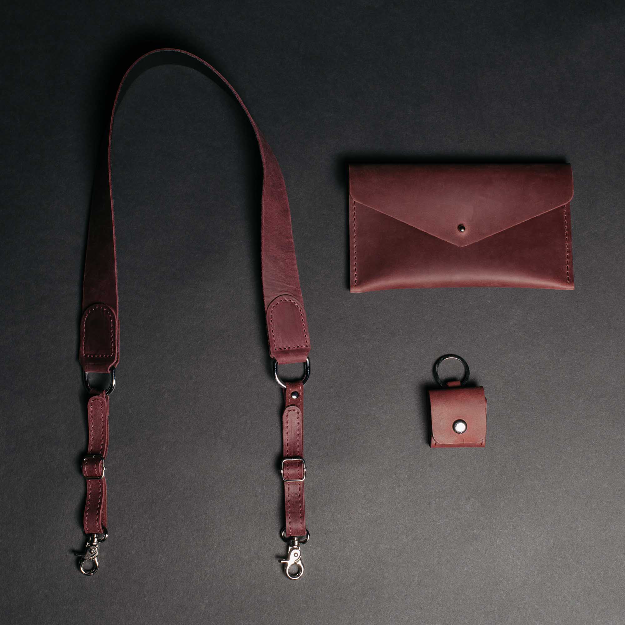 Leather Set for Photographers - Camera Strap + Photo Envelope & SD Card Holder