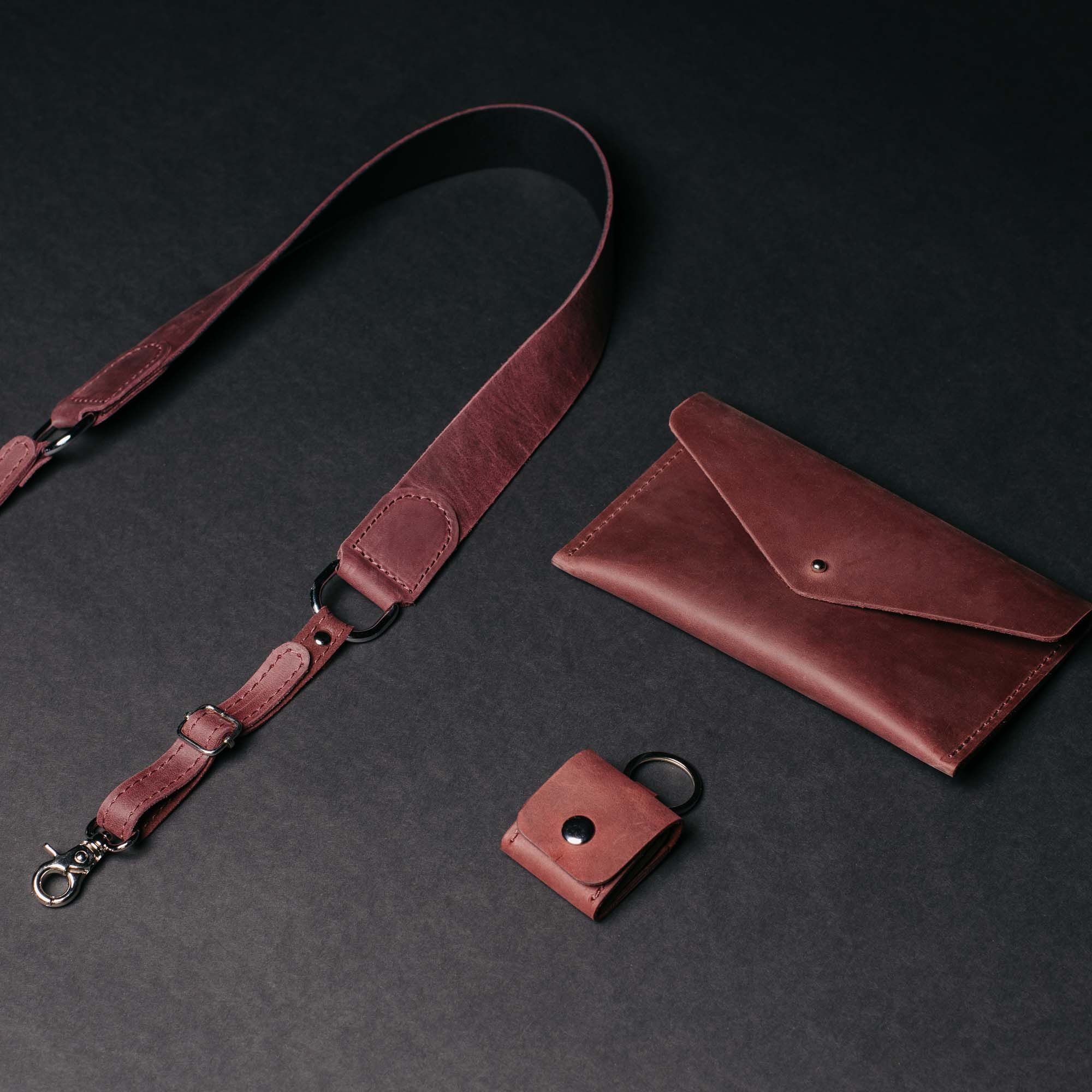 Leather Set for Photographers - Camera Strap + Photo Envelope & SD Card Holder