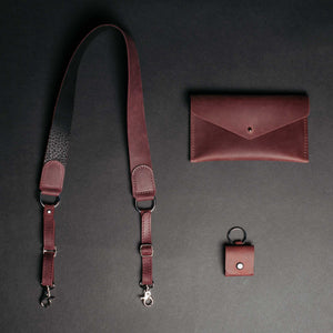 Leather Set for Photographers - Camera Strap + Photo Envelope & SD Card Holder