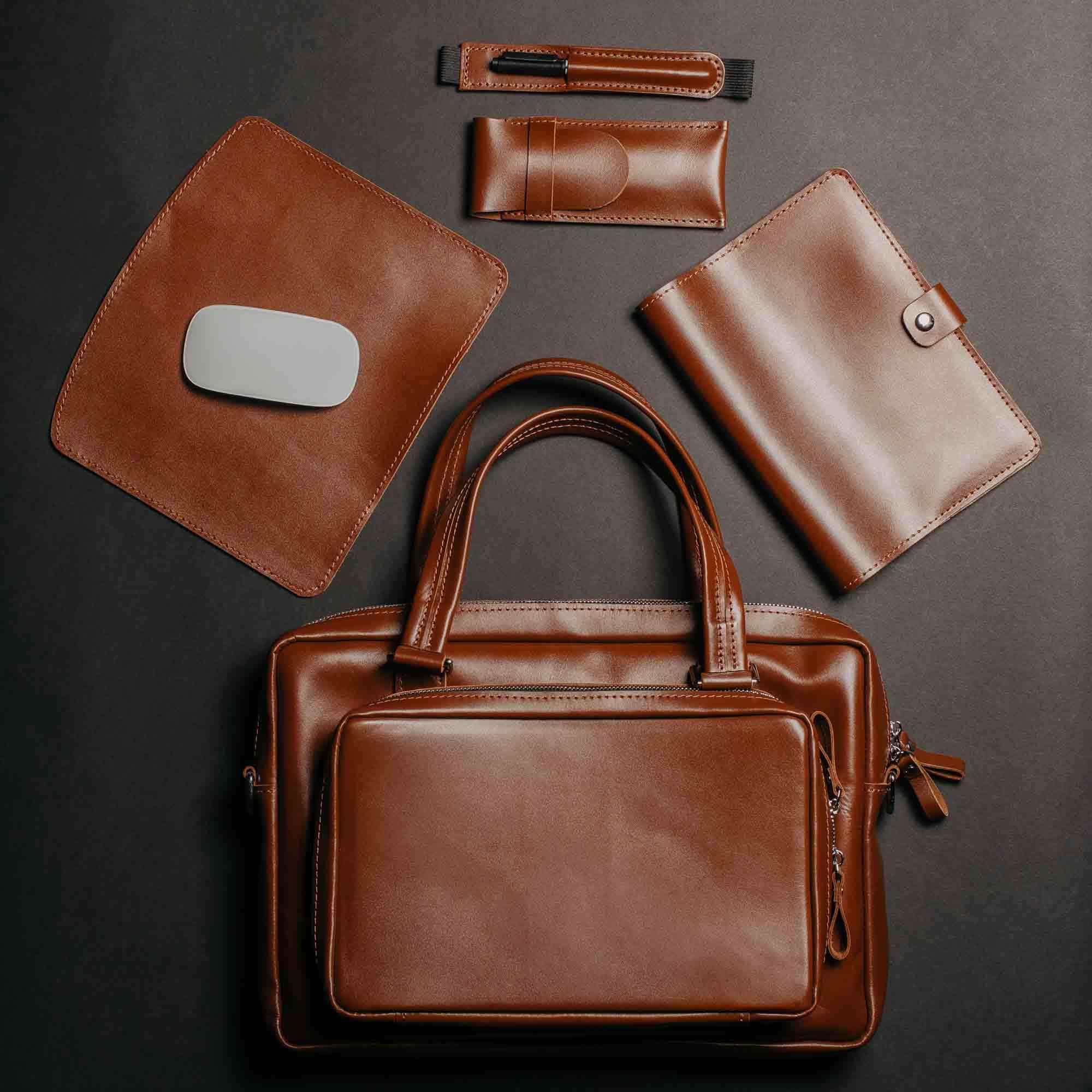 Business Leather Set – Briefcase & Notebook Cover with Practical Gifts