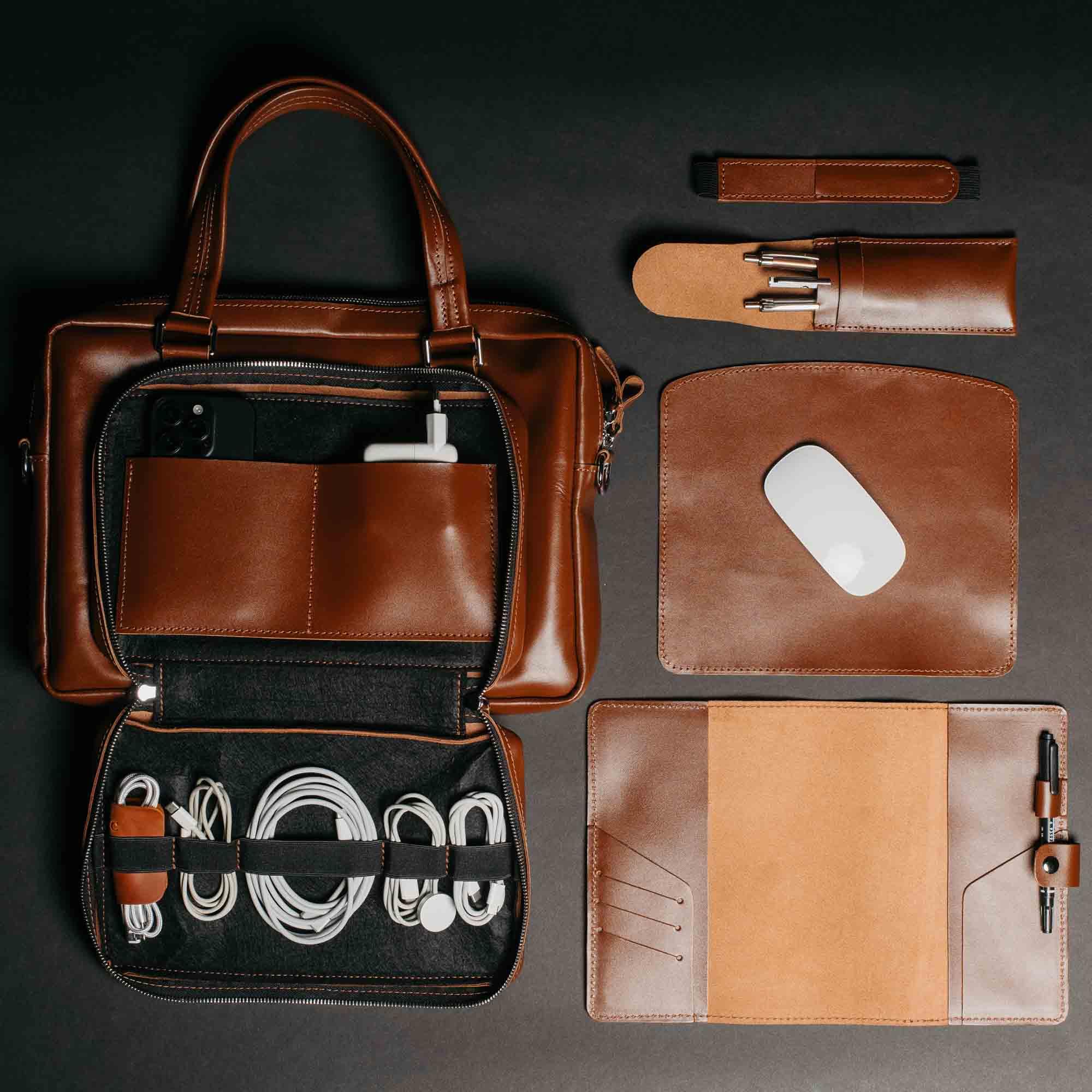 Business Leather Set – Briefcase & Notebook Cover with Practical Gifts