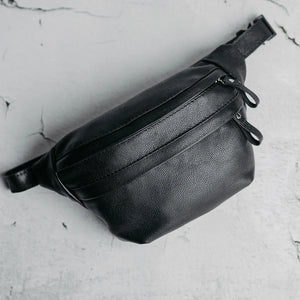 Leather Waist Bag with Zipper | Grainy Black - Wenderfarer