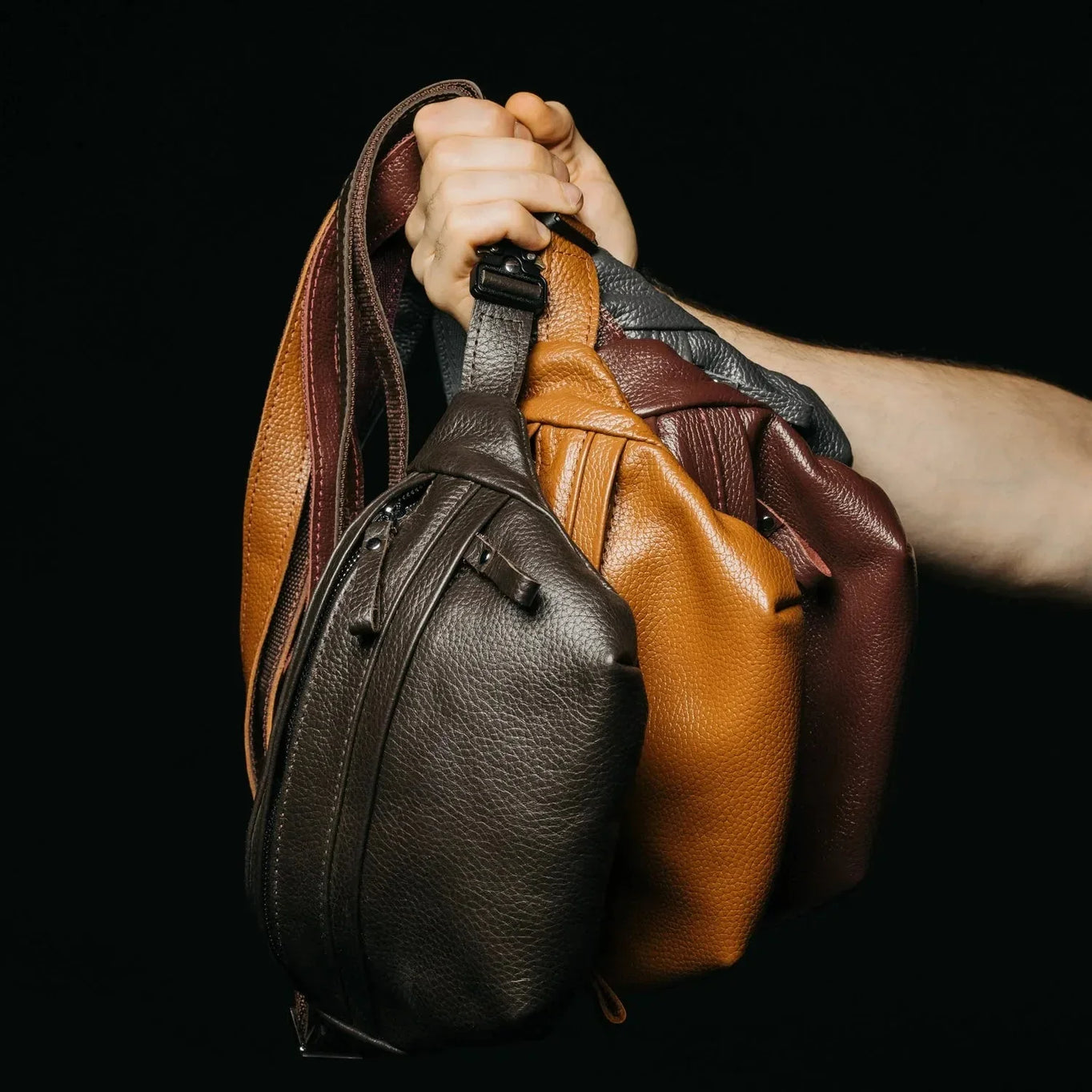 Grainy Leather Waist Bag with Zipper | B-Bag
