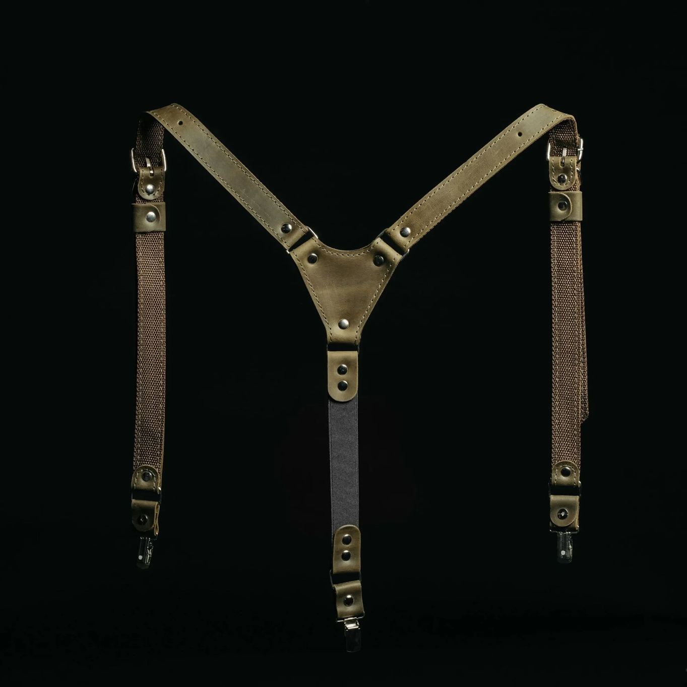 Waxed Matte Leather Suspenders for Men with Buckles