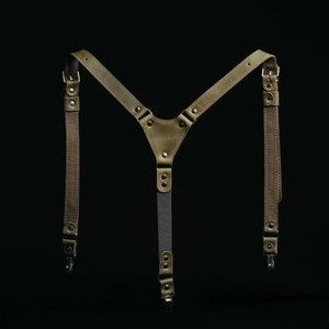 Waxed Matte Leather Suspenders for Men with Buckles