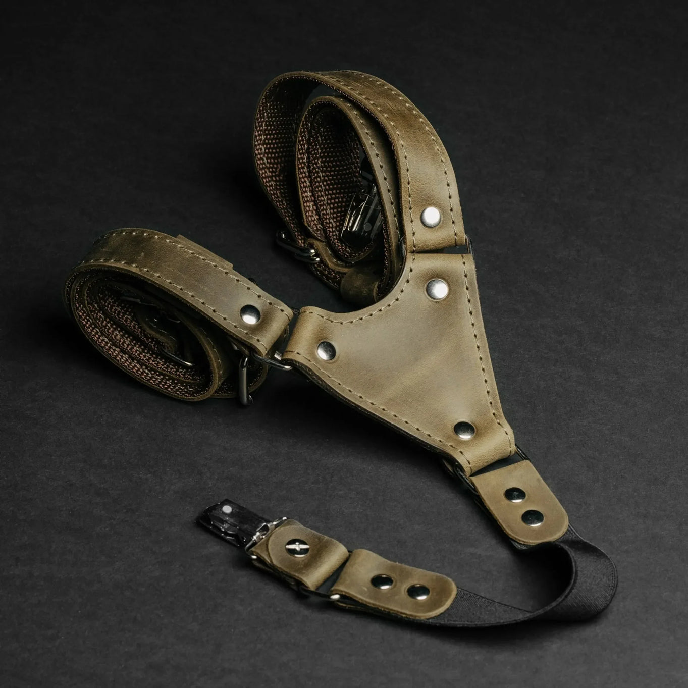 Waxed Matte Leather Suspenders for Men with Buckles