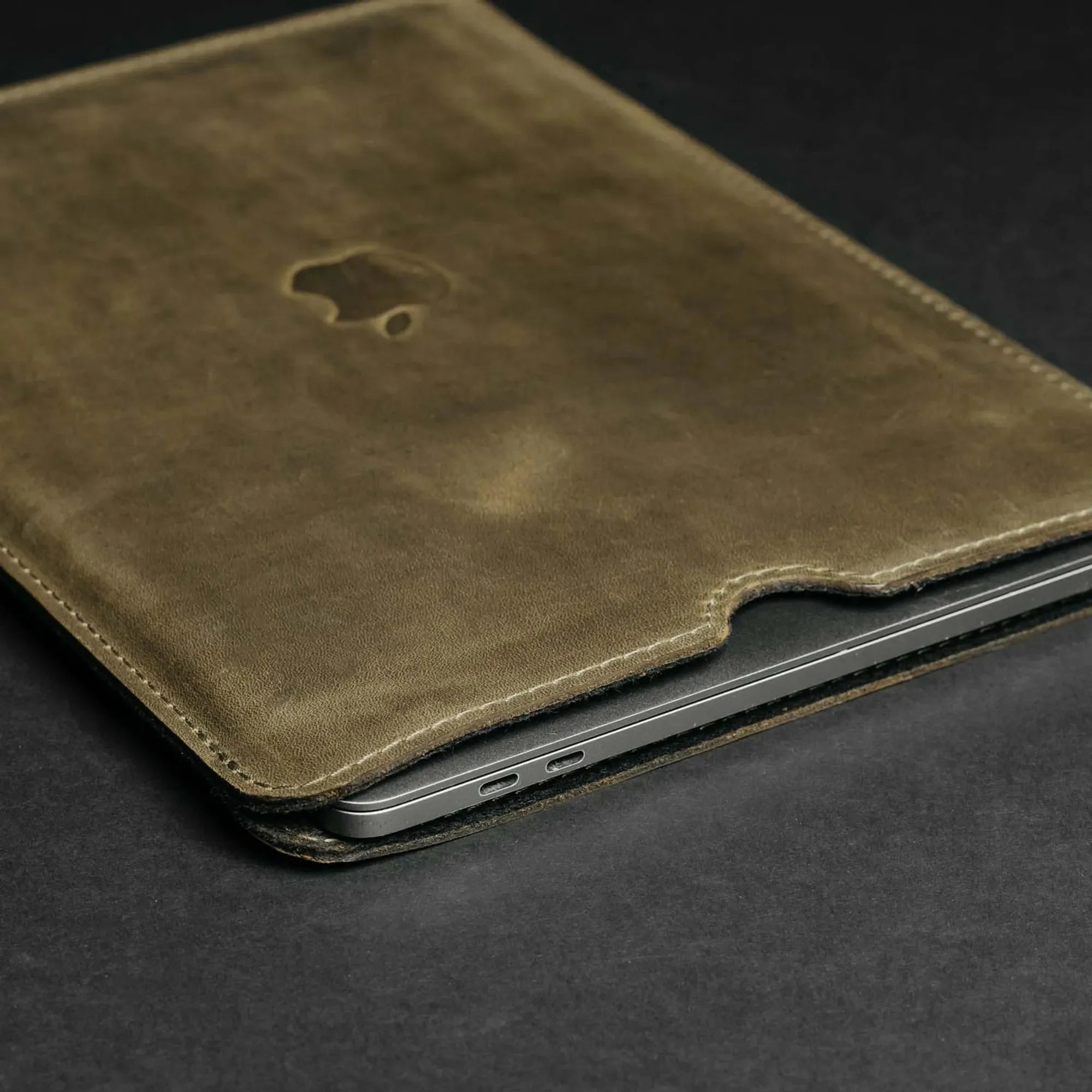 Waxed Matte Leather MacBook Case – Open Edge for Charging | Flatcase