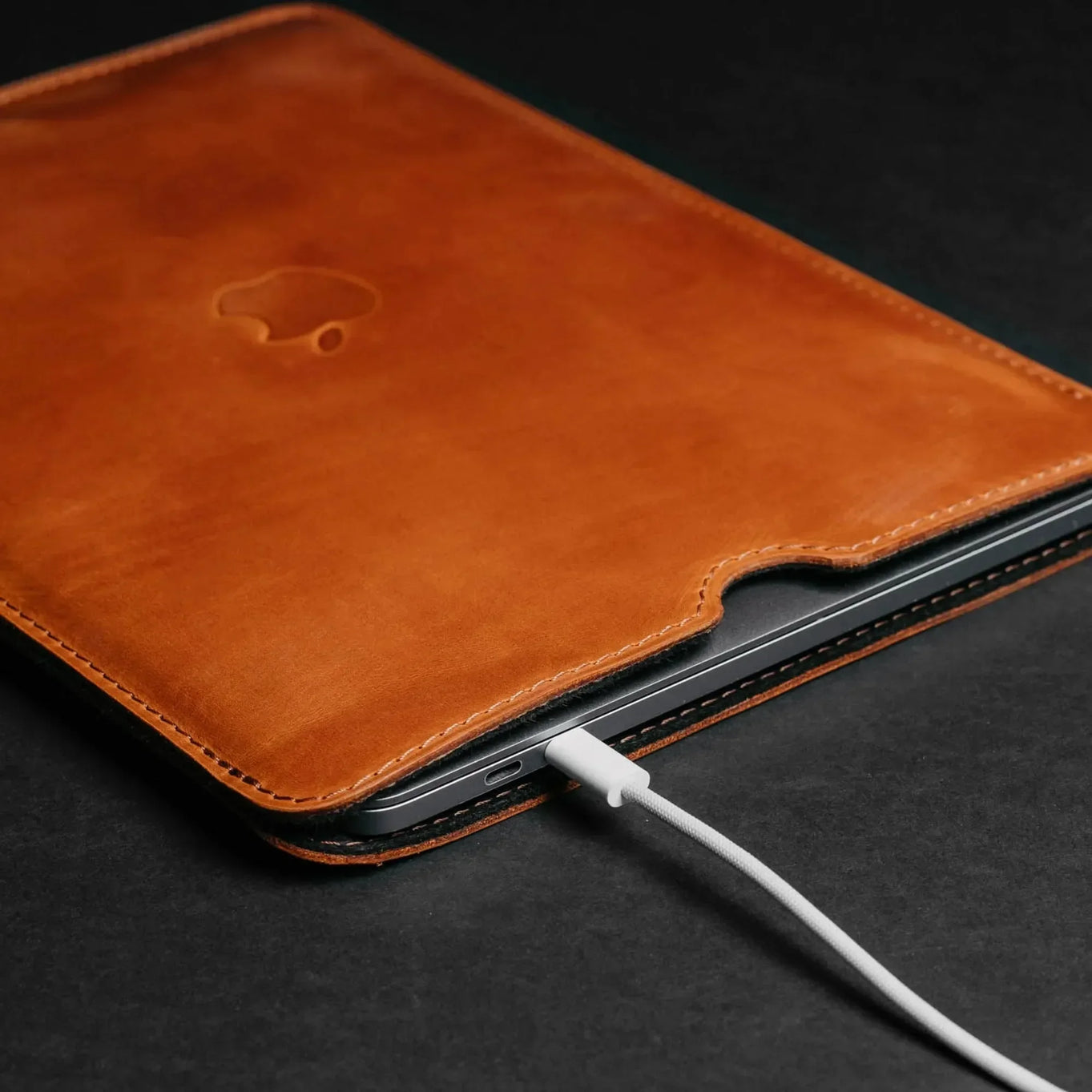 Waxed Matte Leather MacBook Case – Open Edge for Charging | Flatcase