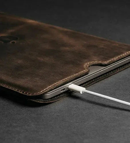 Waxed Matte Leather MacBook Case – Open Edge for Charging | Flatcase