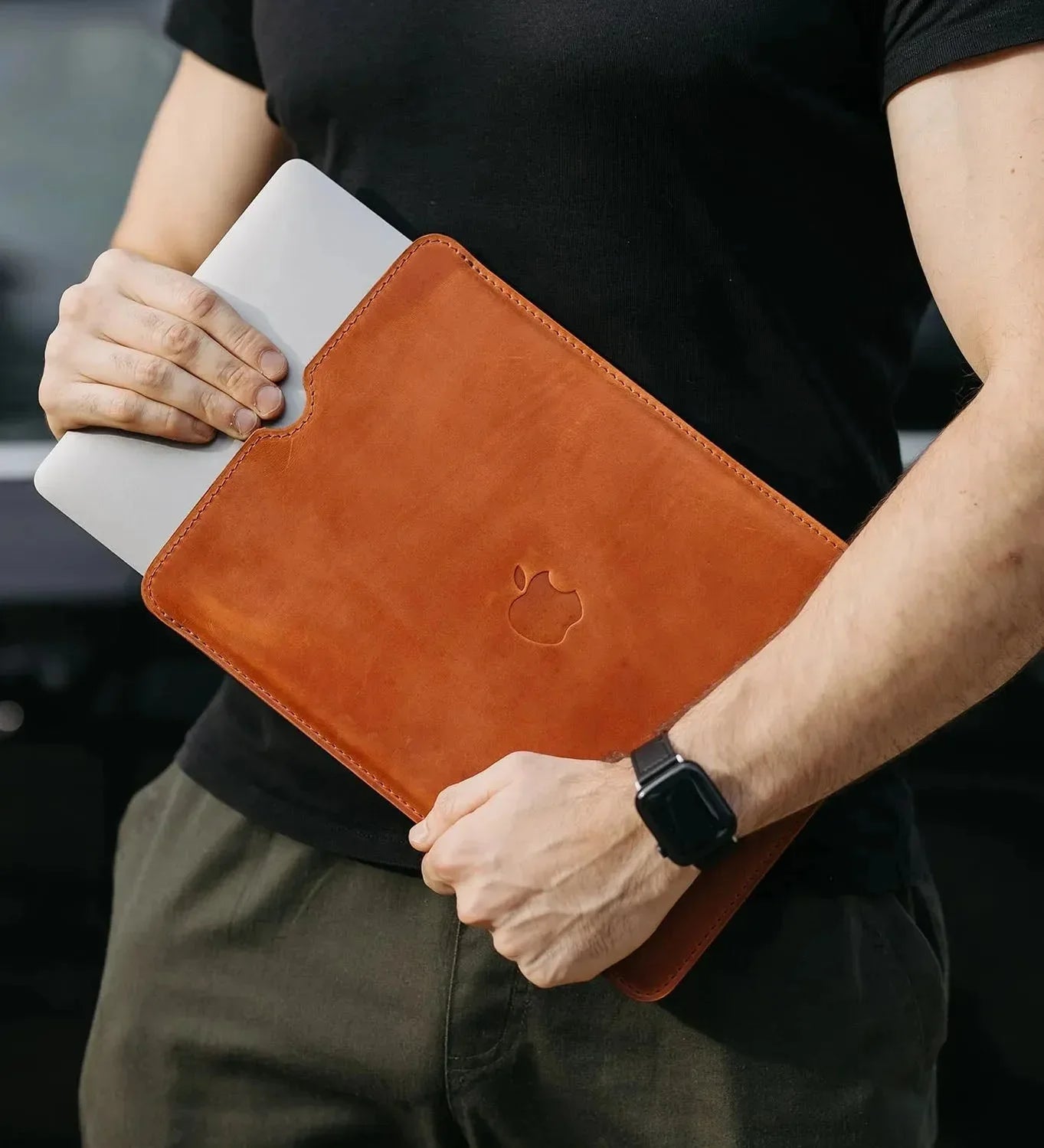 Waxed Matte Leather MacBook Case – Open Edge for Charging | Flatcase